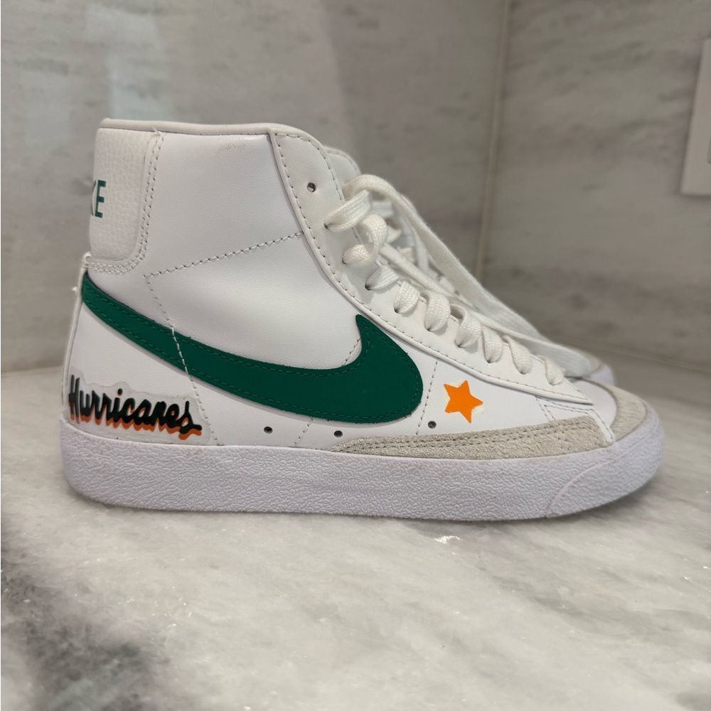 CUSTOM Nike White Green Blazer 77 Mid University of Miami Hurricanes size 6.5 - Picture 4 of 8